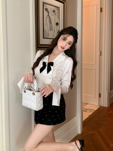 Hollinna French-Style Long-Sleeve Shirt for Women, Spring and Autumn 2025 New Model, Waist-Cinching, Slimming, Versatile, Designer-Inspired Niche Top