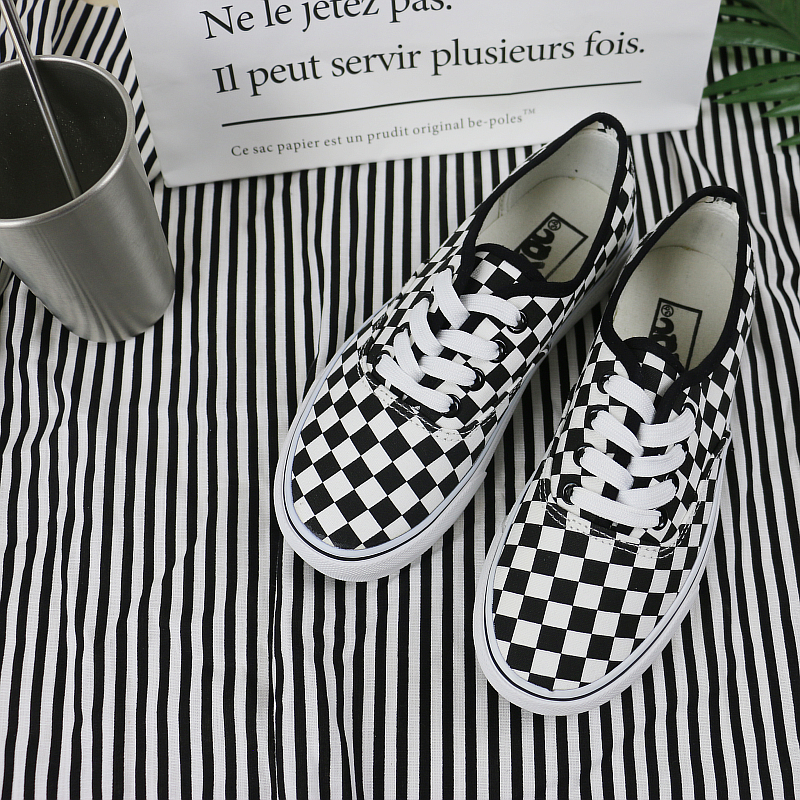 Ins siêu giày lửa hoang dã giày vải nữ Harajuku phong cách kẻ sọc đen và trắng chic board giày ulzzang giày của nam giới giày giày the thao