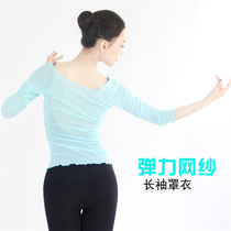 Ballet dance shape gymnastics suit blouse teacher adult basic training art test elastic mesh seven-point long sleeve top