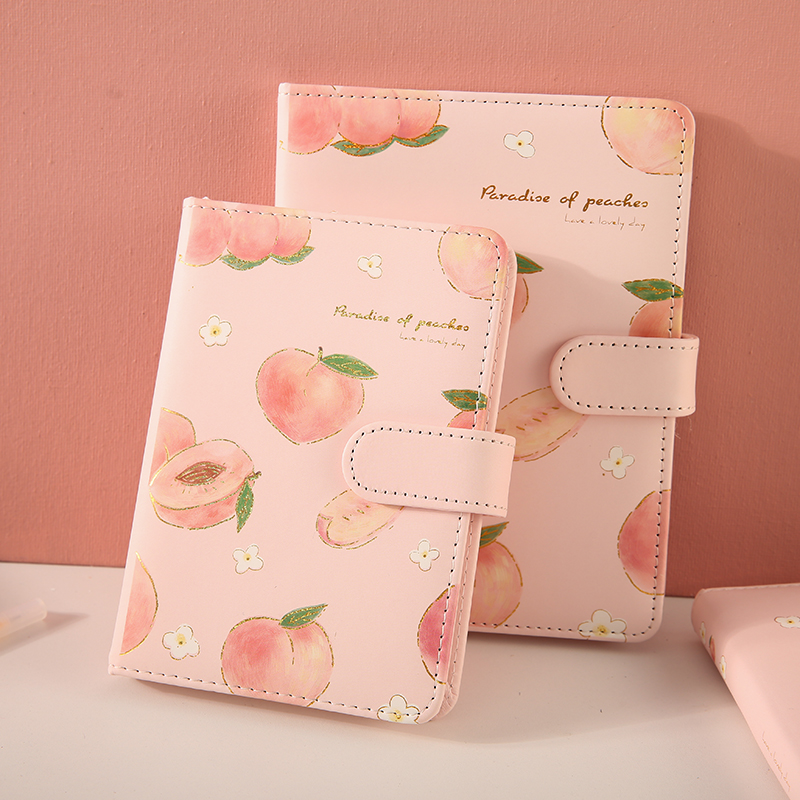 Honey Peach Says A5 Magnetic Buckle Ben Cute Teenage Girl Heart Notebook Creative Brief Little Fresher PU Leather Face Portable Day Books Students Colorful Page Illustrations of Japanese Art Delicate Hands notepad Notepad Thickening