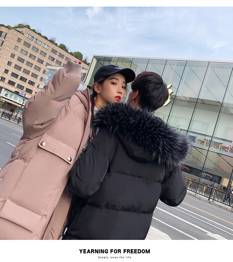 Cotton dài phần phiên bản Hàn Quốc của các sinh viên dịch vụ bánh mì lỏng lẻo xuống bông bf Harajuku lông cổ áo mùa đông đôi tình nhân áo đôi mùa đông