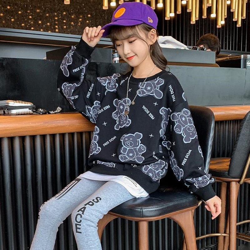 Girls' thick T-shirt 2022 new spring clothing girl's treasure T-shirt printing top middle-aged children's Korean version long-sleeved inner clothing trend