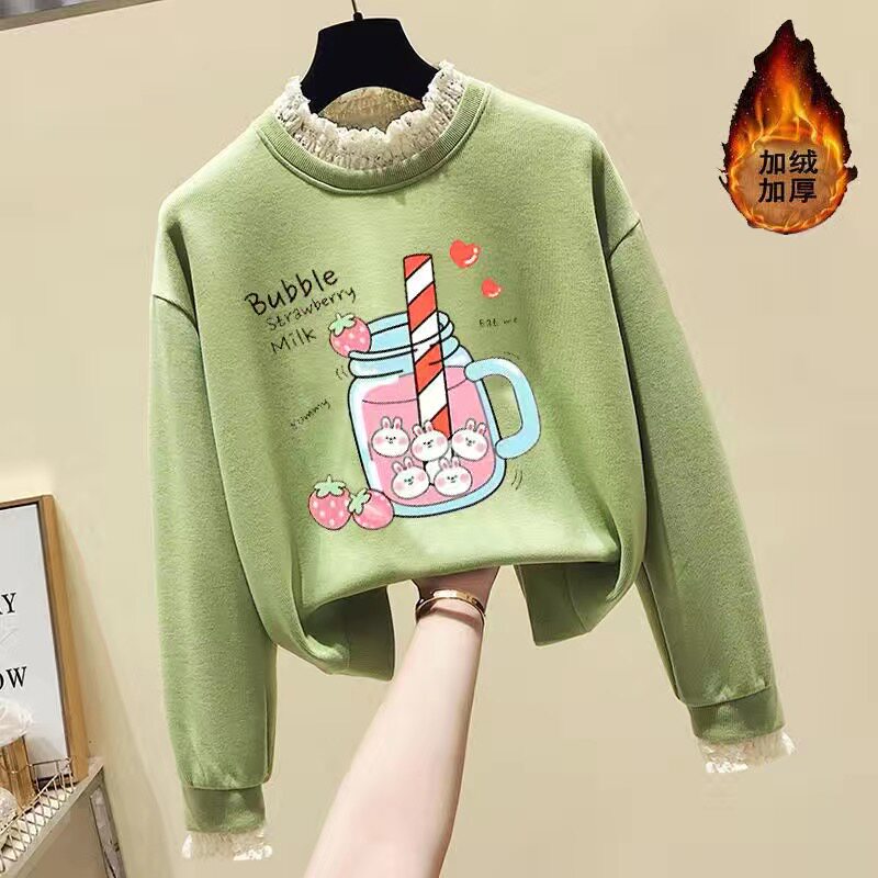 Girls thick T-shirt plus velvet thick autumn and winter 2022 new children's winter warm top Korean version fashionable bottoming shirt