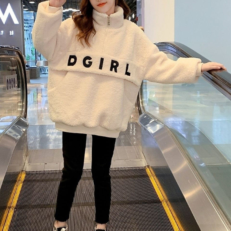 Girls plus velvet thick cotton T autumn and winter 2022 winter clothing foreign style big boy girl long version lamb wool top for outer wear