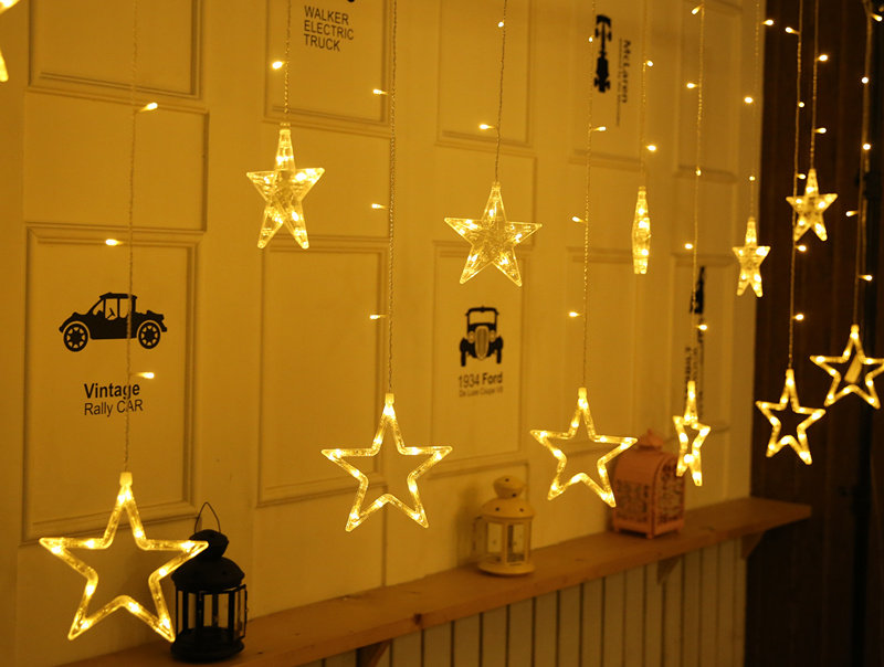 LED Star light Lantern Flash light String starry light Five-pointed star Curtain light Wedding decoration light Festival hanging light