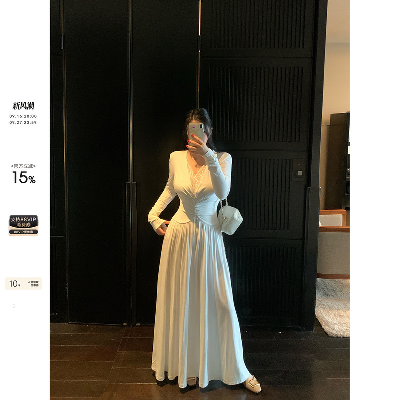 Ono Spicy Xyxy "Cool Muse" Slightly Chubby mm Korean Style High-End Waist-Cinching Lace Patchwork Long Dress Ono Spicy Xyxy "Cool Muse" Slightly Chubby mm Korean Style High-End Waist-Cinching Lace Patchwork Long Dress