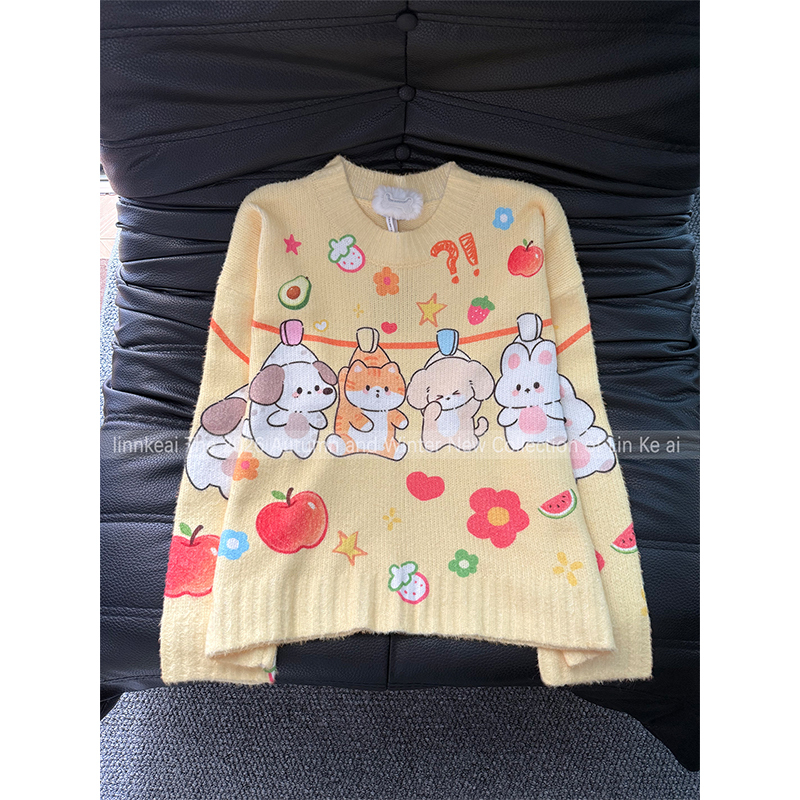 Cute and Adorable Autumn Style Animal Jacquard Sweater for Women, Loose Fit Versatile Knitted Top Cute and Adorable Autumn Style Animal Jacquard Sweater for Women, Loose Fit Versatile Knitted Top
