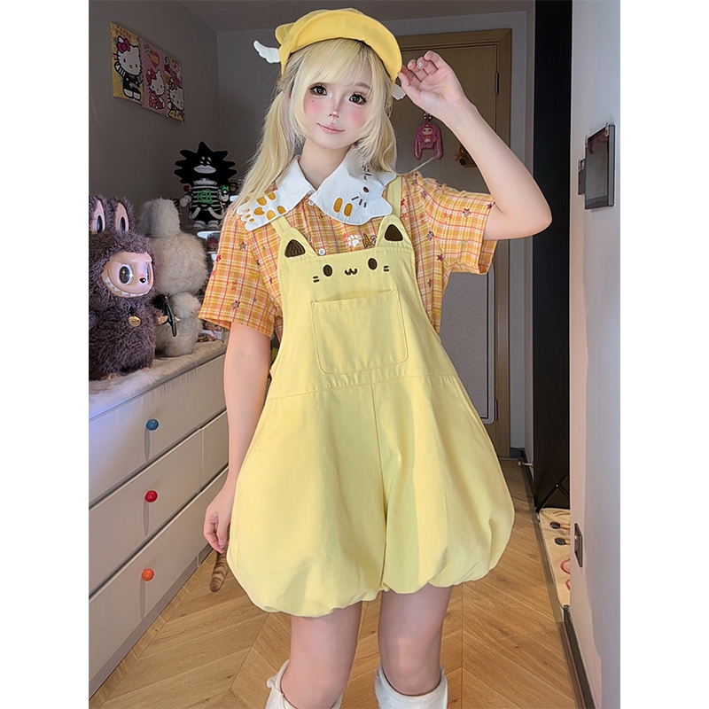 Rin Cute Original Summer New Cartoon Embroidered Overalls for Women, Loose and Versatile, Casual, Cute, Age-Reducing Shorts