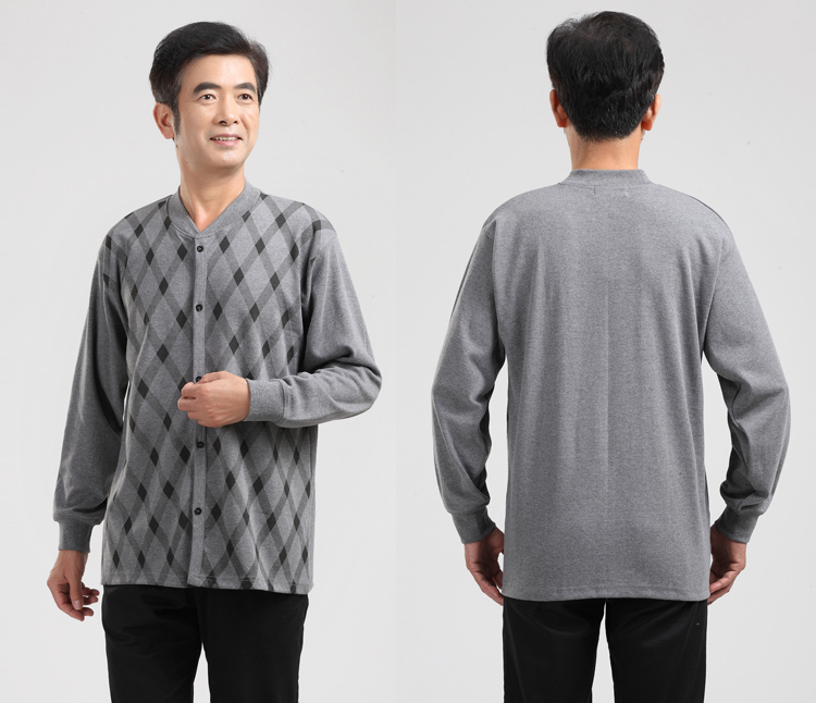 Quần áo mùa thu trung niên và cổ điển nam mở cotton đơn áo sơ mi nhiệt đồ lót cardigan áo len cotton cũ áo giữ nhiệt nam