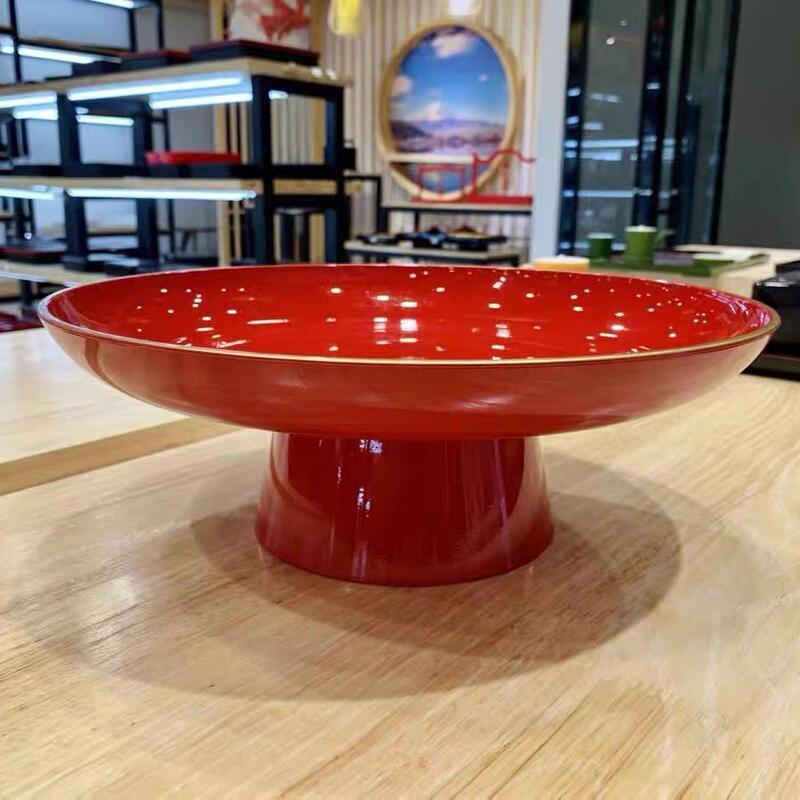 Commercial New Chinese-Style Round Sashimi Plate, Ice Tray, Household Wedding Candy Nut Red High-Footed Plate, Offering Plate for Buddha, Fruit Plate