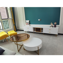 Plain wood color tea table combination Nordic ins Wind size round coffee table simple modern living room golden light luxury storage