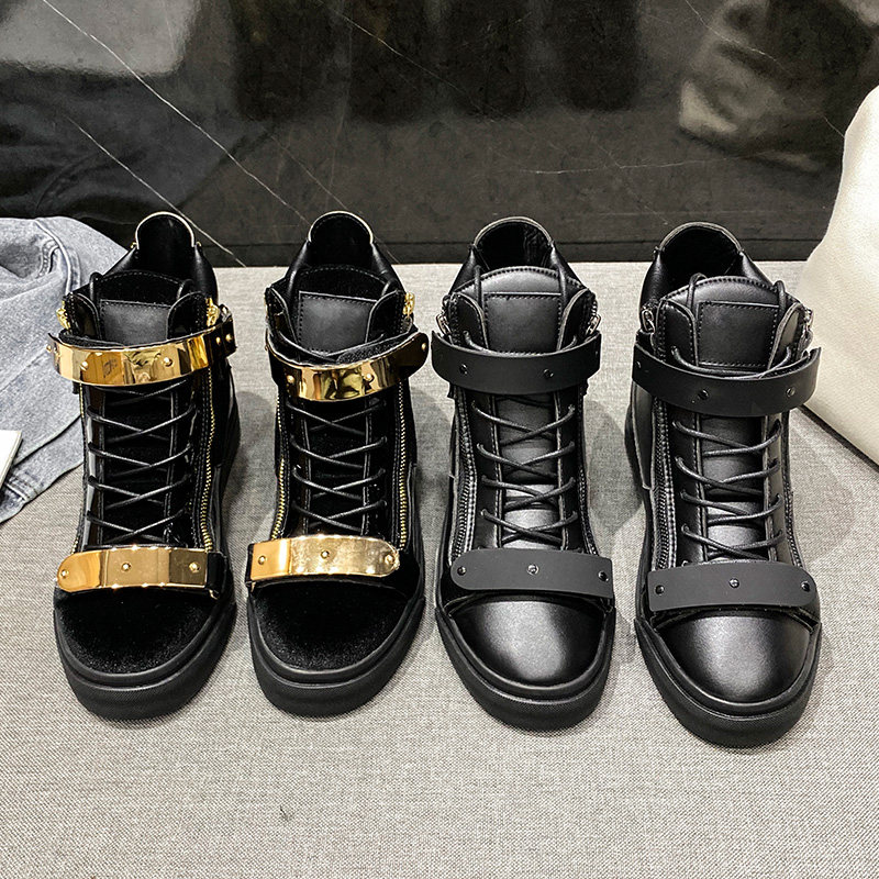 European Station G Z MEN'S SHOES HIGH CYLINDER BLACK SAMURAI WOMEN'S SHOES METAL BUCKLE GENUINE LEATHER NEW LARGE SIZE COUPLE NET RED CONCORDER WAVE