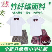 Shenzhen school uniform primary school student dress upgraded version bamboo fiber antibacterial mens and womens short-sleeved shirt suit plaid shorts skirt