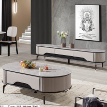 Rock plate TV cabinet Tea Table Composition Oval Light Lavish Cabinet Grey White Modern Minima Small Family of the same paragraph
