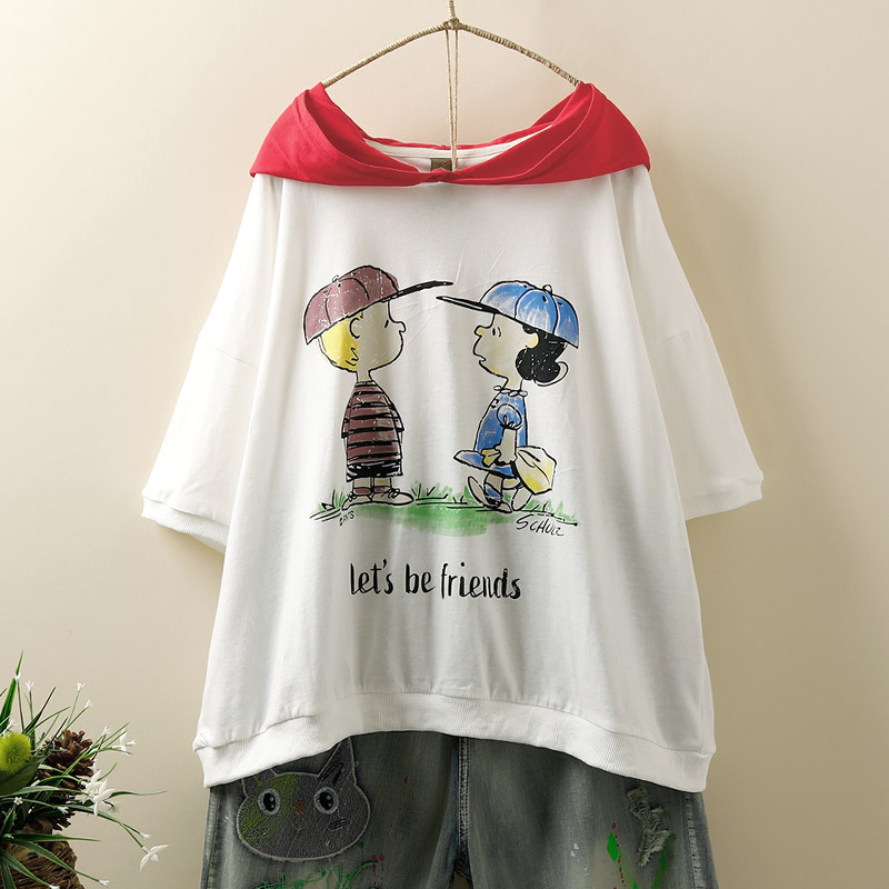 Với hat t-shirt nữ ngắn tay mặc mùa hè mới hàng đầu T-shirt giản dị thời trang Han Fan lỏng lớn mã nửa tay áo bảo vệ quần áo