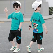 Boys summer clothes 2021 net red childrens summer book handsome boys cool summer clothes Short-sleeved childrens clothing domineering suit