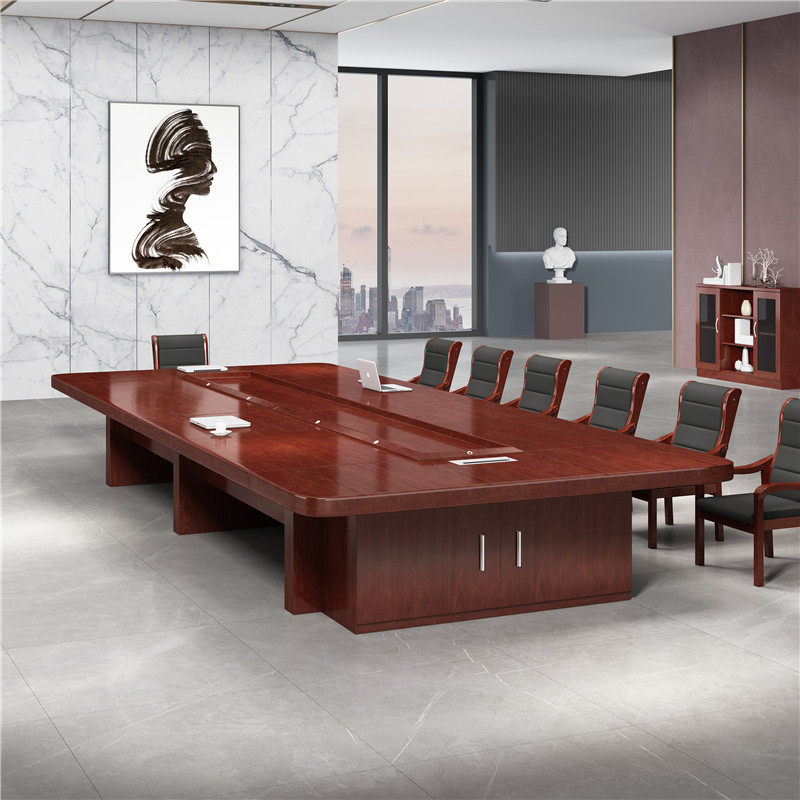 Office Furniture Solid Wood Leather Paint Conference Table Large Business Customize High-end Conference Desk Brief Modern Rectangle