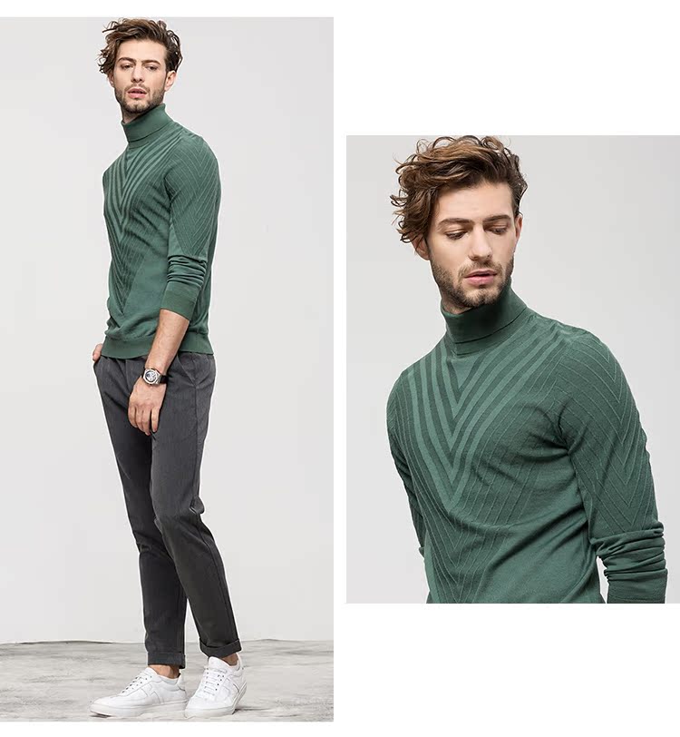 2018 mới 16-pin jacquard craft mùa đông nam áo len cao cổ áo len áo thun nam cao cấp