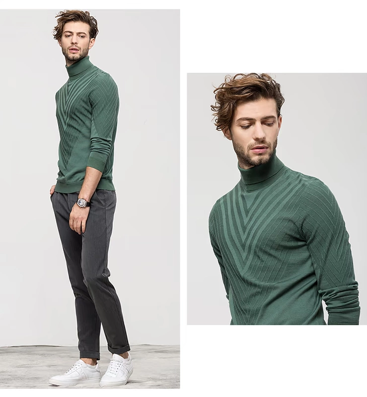 2018 mới 16-pin jacquard craft mùa đông nam áo len cao cổ áo len
