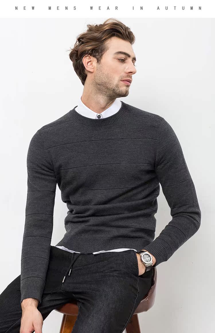 Mùa đông 2018 mới dày len merino lót tương phản nam áo len cổ tròn áo len DAZ501 quần tây nam đẹp