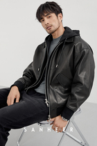 Yuppie mens clothing Spanish headlayer Sheep leather detachable fake two men even cap leather coat DAL110