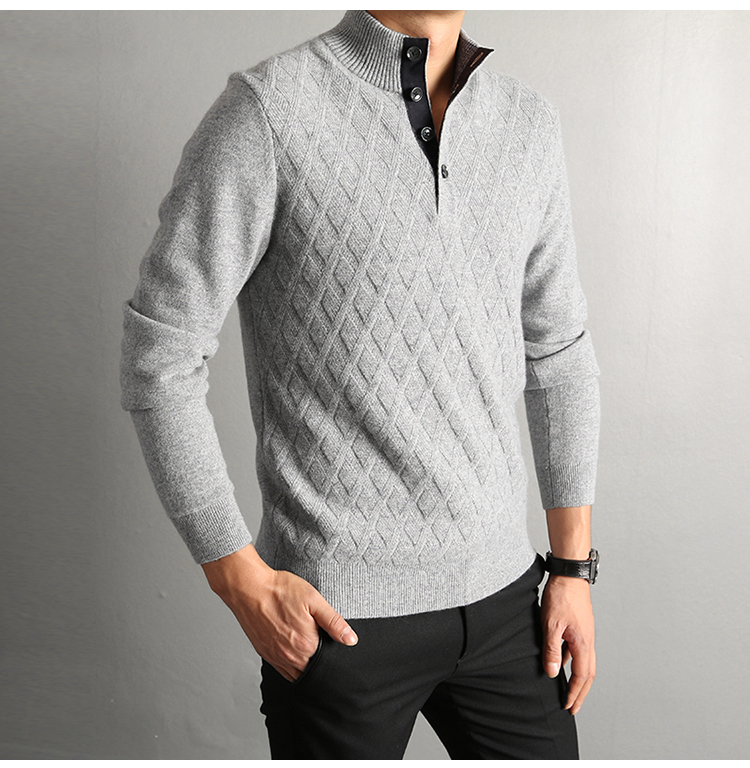 Cao cấp người đàn ông kinh doanh kim cương jacquard cao gram tinh khiết cashmere nam nửa cổ áo len cashmere áo len DAZ410