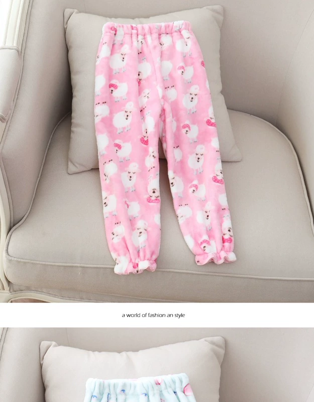 Trẻ em mùa thu và mùa đông dày mềm flannel pyjama cô gái hoạt hình san hô lông cừu nhà quần cha mẹ mặc trẻ em quần nữ quần áo gia đình mùa đông