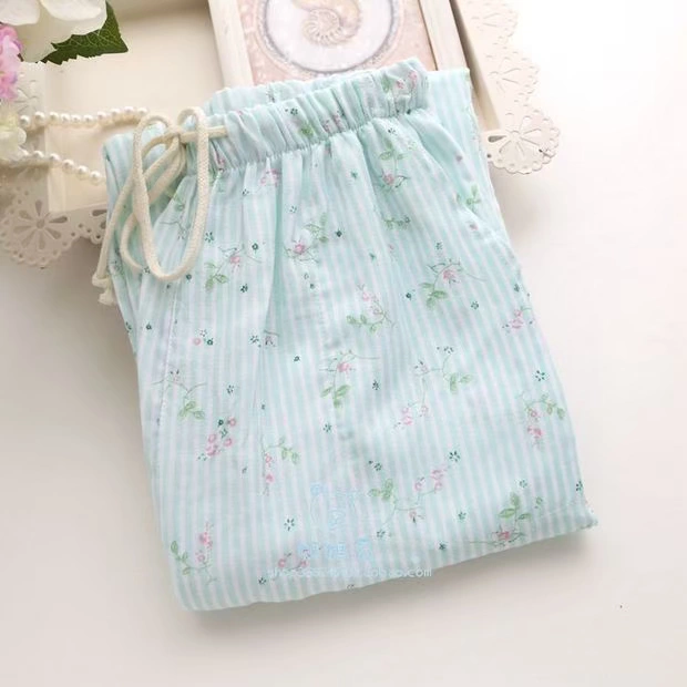 2 phụ nữ mùa hè cotton đôi gạc quần ngủ quần nhà nhà quần giản dị bánh mỏng hoa