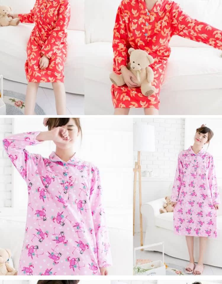 2 mảnh của mùa xuân và mùa thu của phụ nữ cotton đêm cotton dài tay được xay bằng vải sang trọng in váy trong váy dễ thương váy xuông phong cách