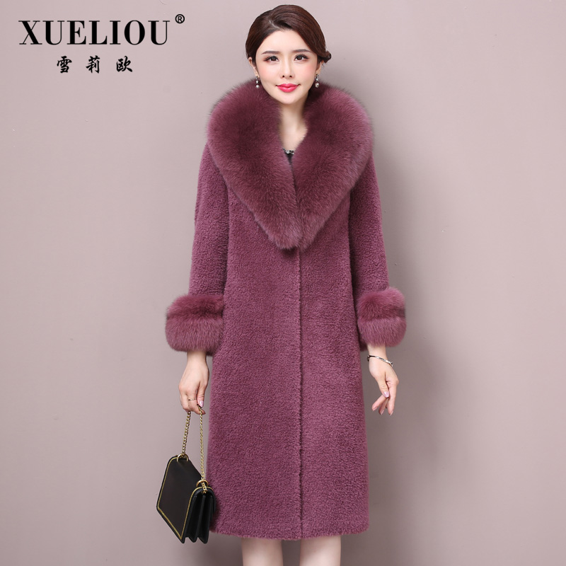 Haining phụ nữ áo khoác cashmere 2019 mùa đông mới hạt lông chồn len cổ áo lông thú một phương tiện có độ dài