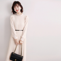 CATHYLADI elegant intellectual organ pleated dress chiffon simple one button Medium-length dress tall pleated skirt