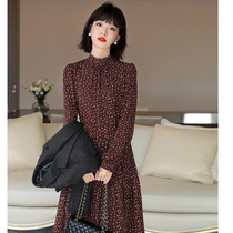 CATHYLADI plus velvet temperament floral skirt new autumn and winter ruffles Medium-length dress ins Lady elegant dress