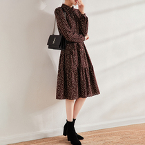 CATHYLADI romantic French pleated dress plus velvet high waisted floral skirt vintage print stand neck Medium-length dress