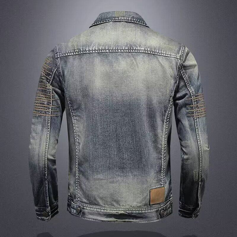 Giacca di jeans vintage da uomo slim fit stile ricamato casual_voghion.com