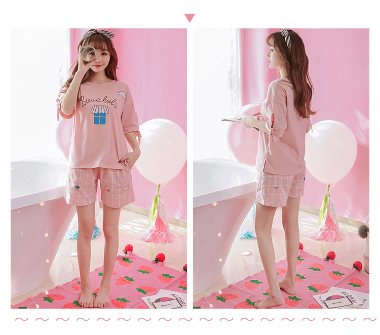 Nam cực nữ mùa hè đồ ngủ cotton ngắn tay quần short Hàn Quốc phiên bản của các cô gái dễ thương bông giản dị dịch vụ nhà phù hợp với