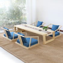 New Chinese style tea table chair low tea table Zen tatami table old elm paint free furniture solid wood tea table table low table