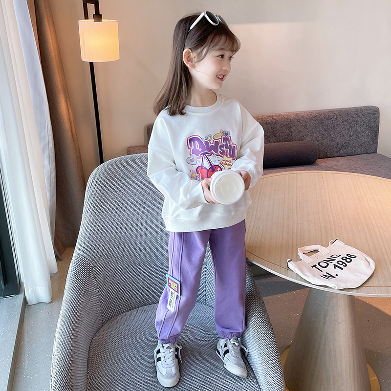 Girl's thick T-shirt suit Spring outfit 2022 new internet red girl sports clothes Children's foreign blouse pants two sets