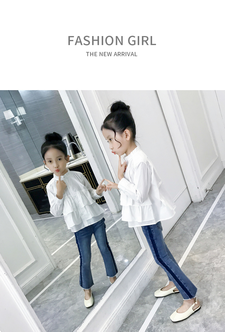 Áo sơ mi trắng bé gái mùa thu 2019 áo sơ mi trẻ em mới trong bé trai áo sơ mi cotton ngoại nguyên chất - Áo sơ mi quần áo trẻ em hàn quốc
