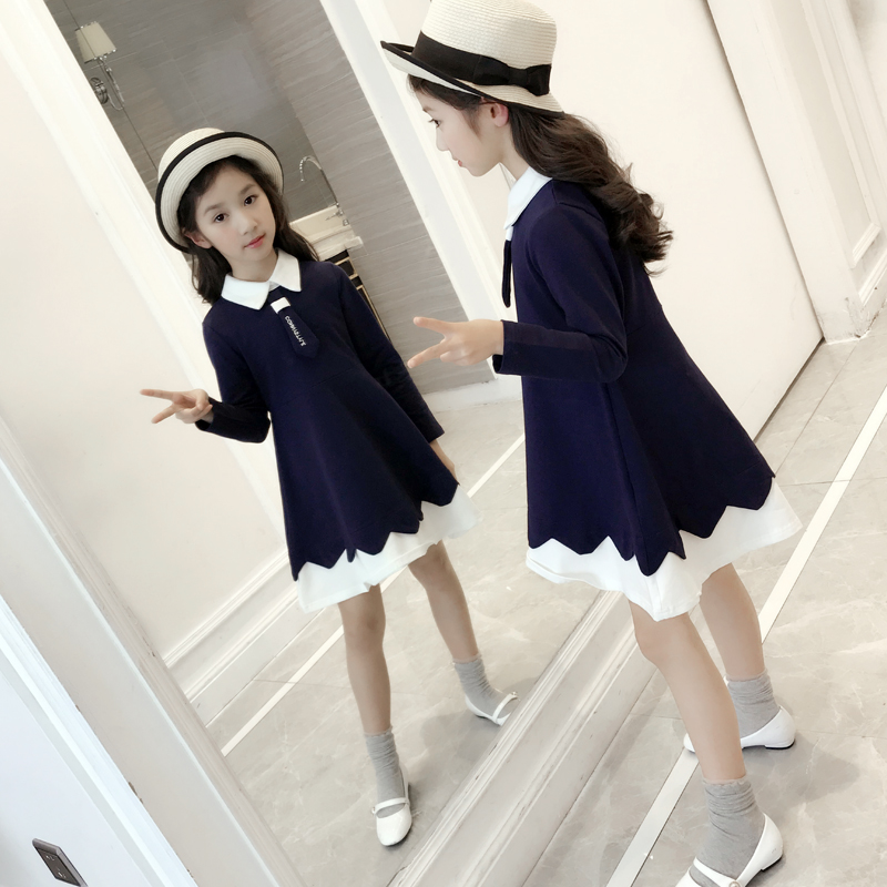 Girls dress new foreign style children's clothing female Korean version of the middle school style long sleeve skirt spring and autumn children's skirt