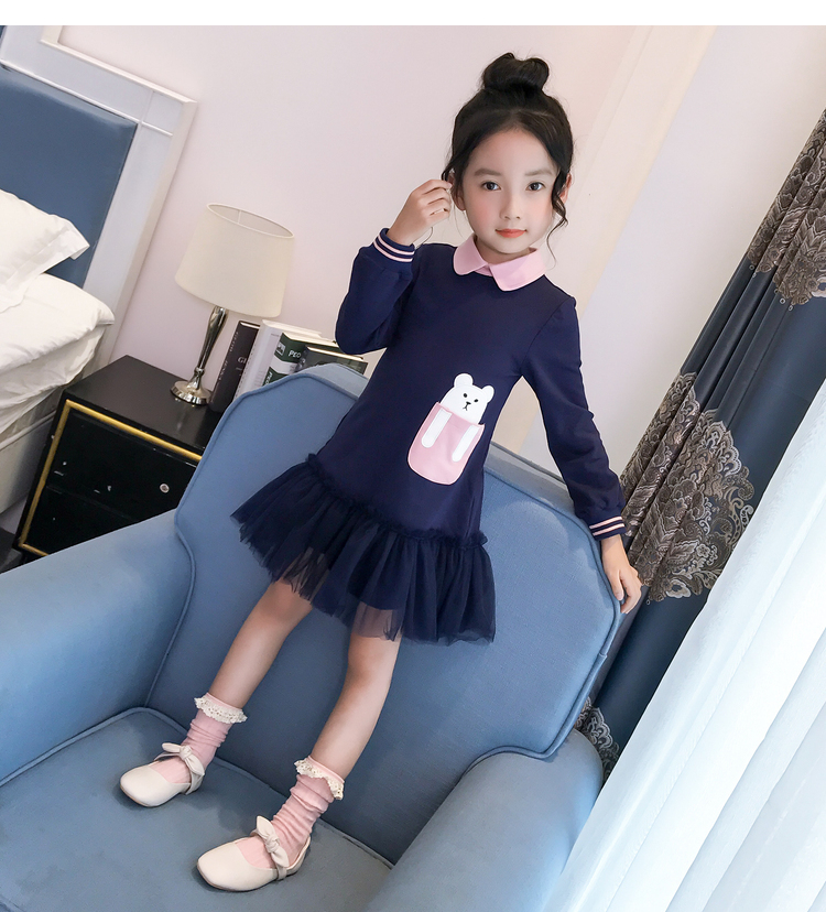 Váy bé gái mùa thu 2018 quần áo trẻ em nữ lớn trẻ em hoạt hình Hàn Quốc váy dài tay váy trẻ em nước ngoài đầm trẻ em cao cấp