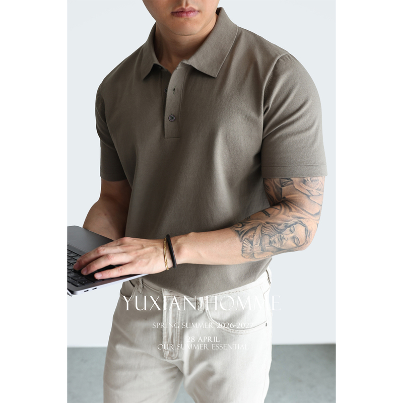 【Linen & Mulberry Silk】Italian-Style Old Money Knit Cotton T-Shirt, Business Casual, Polo Collar, Short-Sleeved, Men's Spring and Summer 【Linen & Mulberry Silk】Italian-Style Old Money Knit Cotton T-Shirt, Business Casual, Polo Collar, Short-Sleeved, Men's Spring and Summer