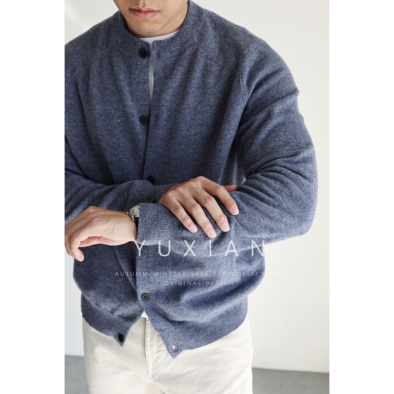 [Superfine Merino Wool] 100% Wool Fluffy Knitted Cardigan Casual Business Retro Sweater for Autumn and Winter