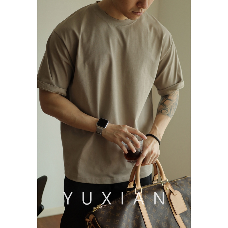 Yuxian Sorona Technology Japanese Style Loose Fit T-Shirt Heavyweight Men's Solid Color Short Sleeve Spring/Summer
