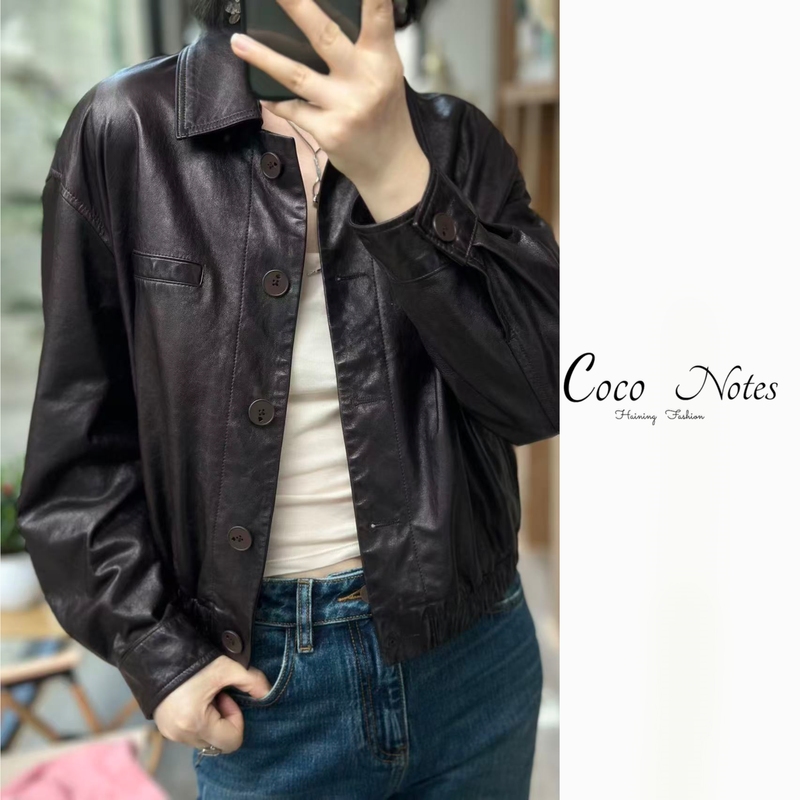 Coco Notes Ay500 Full Vegetable-Tanned Sheepskin Motorcycle Jacket Short Coat for Women