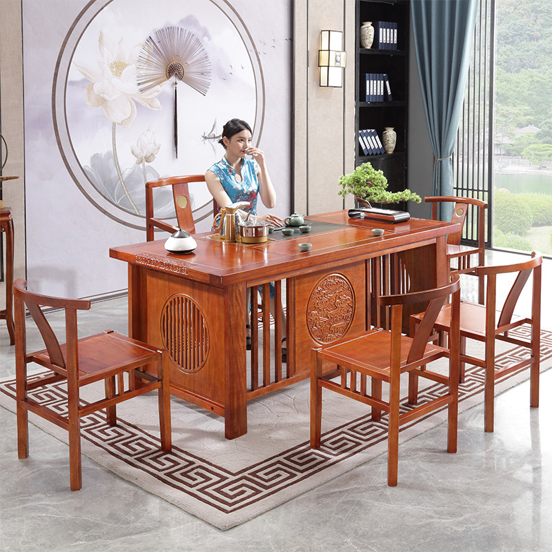 Mahogany tea table and chair combination rosewood tea table solid wood tea table tea set set one new Chinese kung fu tea table