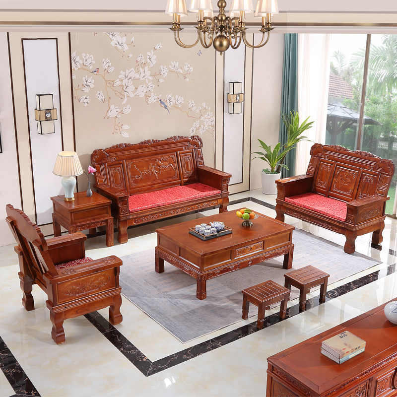 Solid wood sand found Qing classical antique carved wood combination winter and summer dual-use office living room home three rural