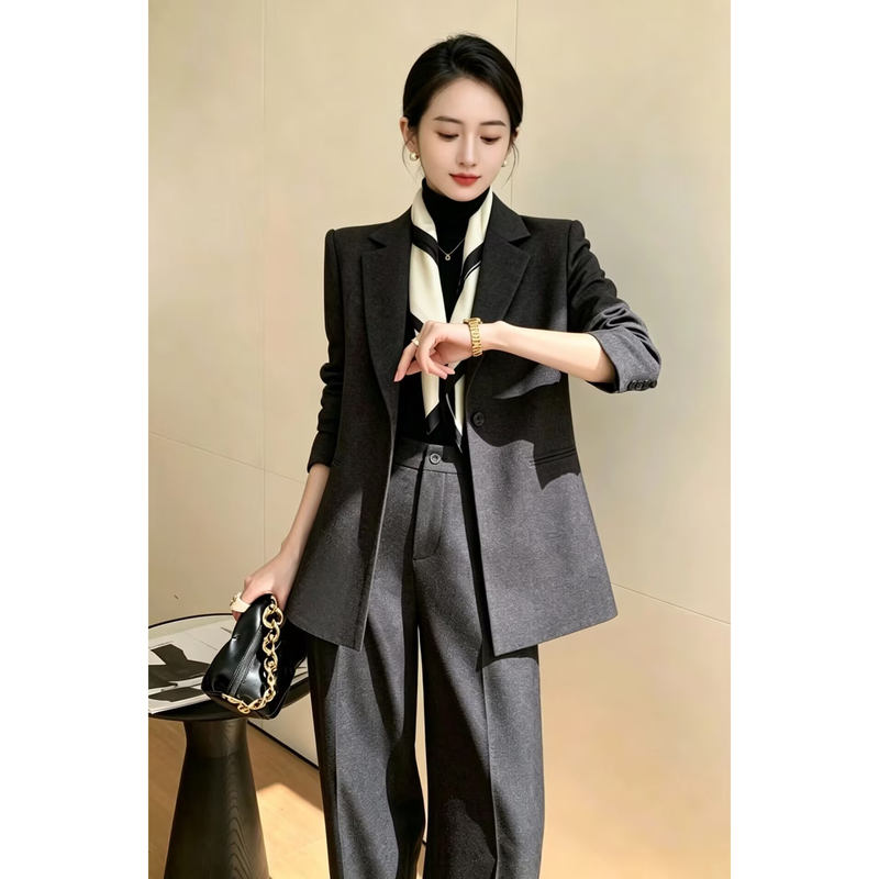 2026 Autumn and Winter High-End Black and Gray Suit Set for Women, Fashionable Professional Commuting, High-End Formal Slim-Fit Suit