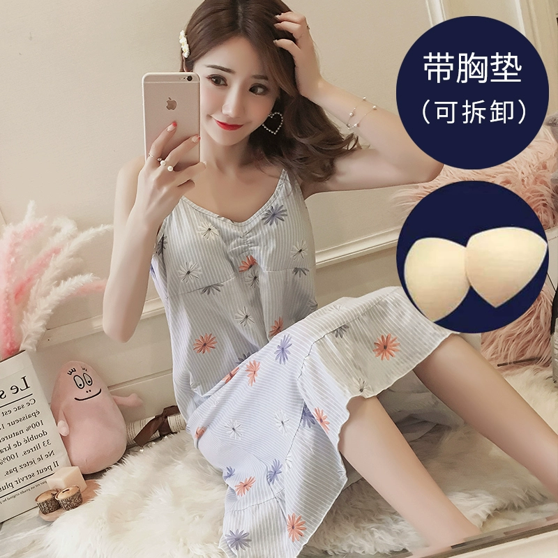 Pastoral phong cách daisy mùa hè cotton sexy sling nữ với đệm ngực có thể được mặc bên ngoài váy mỏng phong cách phục vụ tại nhà - Đêm đầm