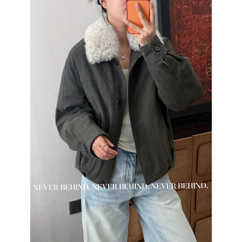 10.21【Boston】Vintage Workwear Style Short Lapel Jacket with Lamb Wool Collar and Goose down Coat