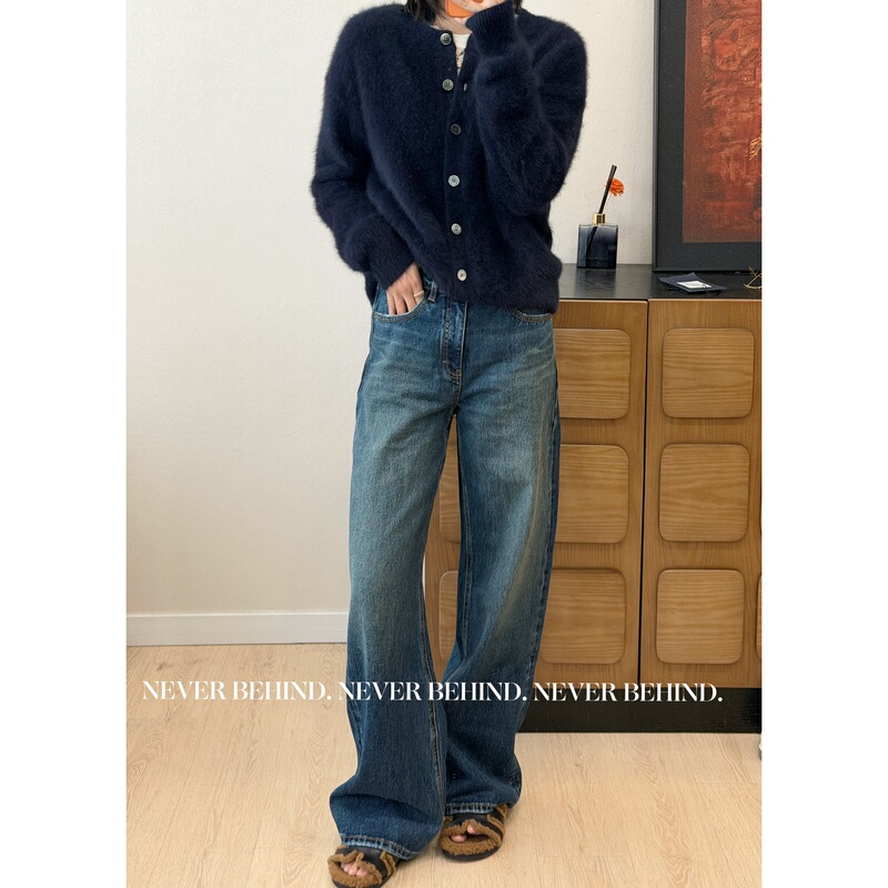 10.21【Special Price Jeans】Blue Label Line Vintage Washed Blue Loose Straight Casual Jeans